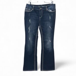 Ariya Jeans Distressed Blue Women's Jeans Embroidered Sequined Pockets Flare